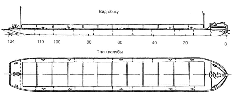 Несамоходная баржа-площадка с грузовым бункером и съемными закрытиями грузоподъемностью 900 т. - фото 1