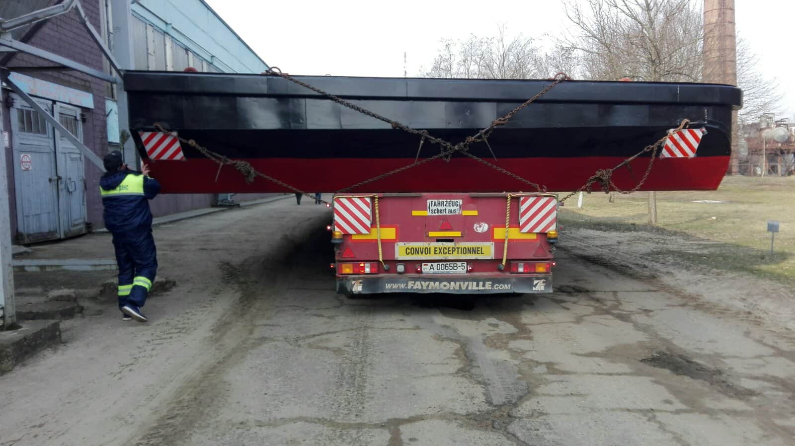 Finished ferry pontoon before shipment